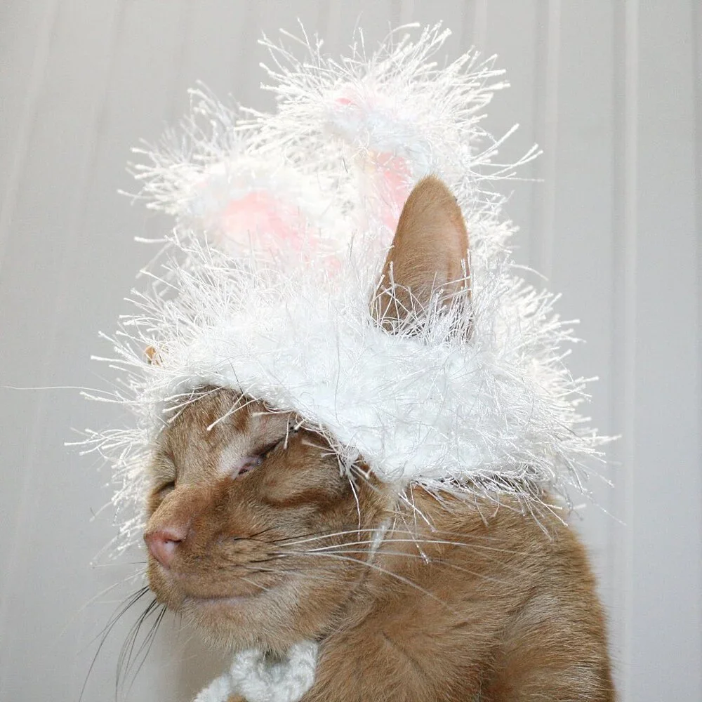 HAND CRAFTED Hat Crochet Easter Bunny Ears Cat Costume Photo Prop White